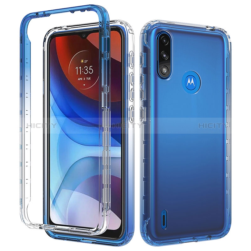 Silikon Hülle Handyhülle Ultra Dünn Flexible Schutzhülle Tasche Transparent Vorder und Rückseite 360 Grad Ganzkörper Farbverlauf für Motorola Moto E7 Power Dunkelgrau Plus