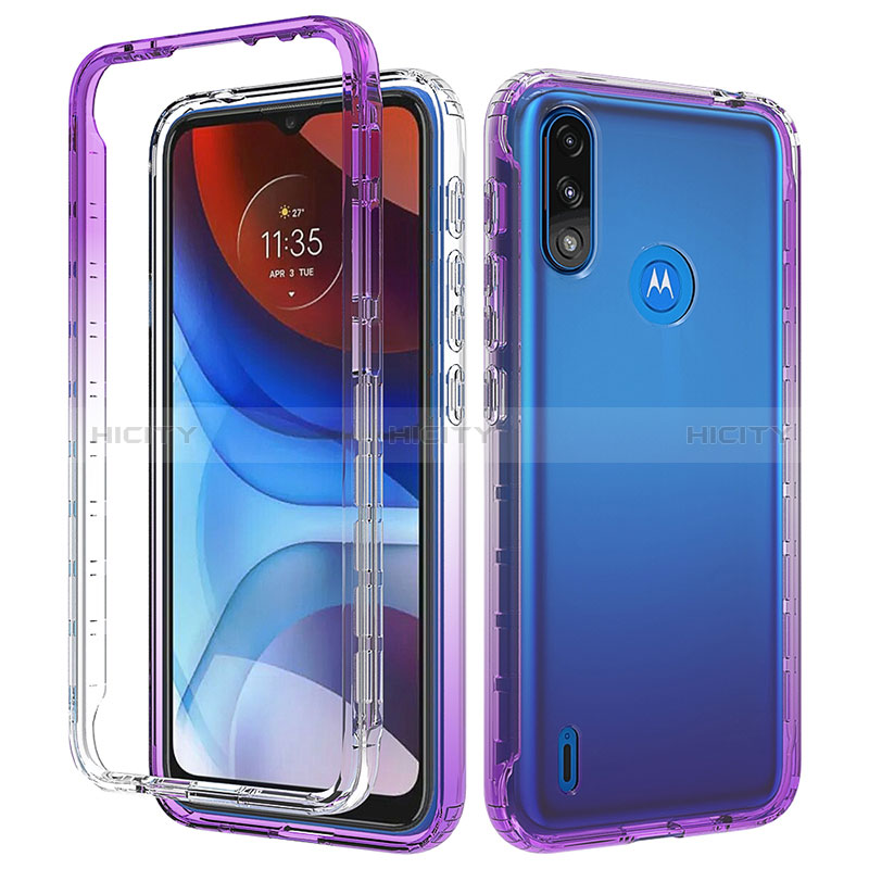 Silikon Hülle Handyhülle Ultra Dünn Flexible Schutzhülle Tasche Transparent Vorder und Rückseite 360 Grad Ganzkörper Farbverlauf für Motorola Moto E7 Power Violett Plus