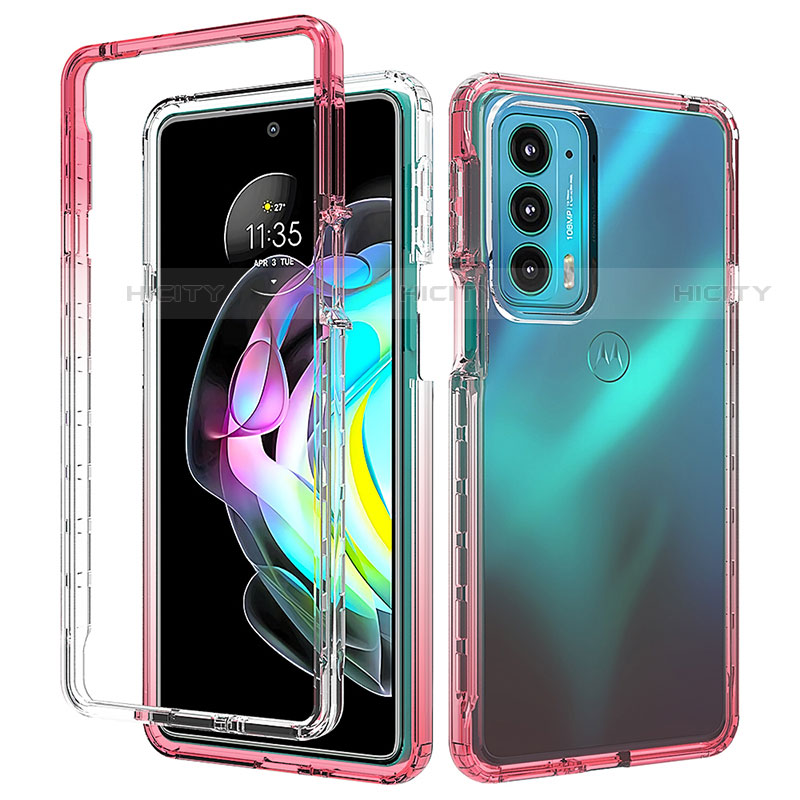 Silikon Hülle Handyhülle Ultra Dünn Flexible Schutzhülle Tasche Transparent Vorder und Rückseite 360 Grad Ganzkörper Farbverlauf für Motorola Moto Edge 20 5G Rot Plus