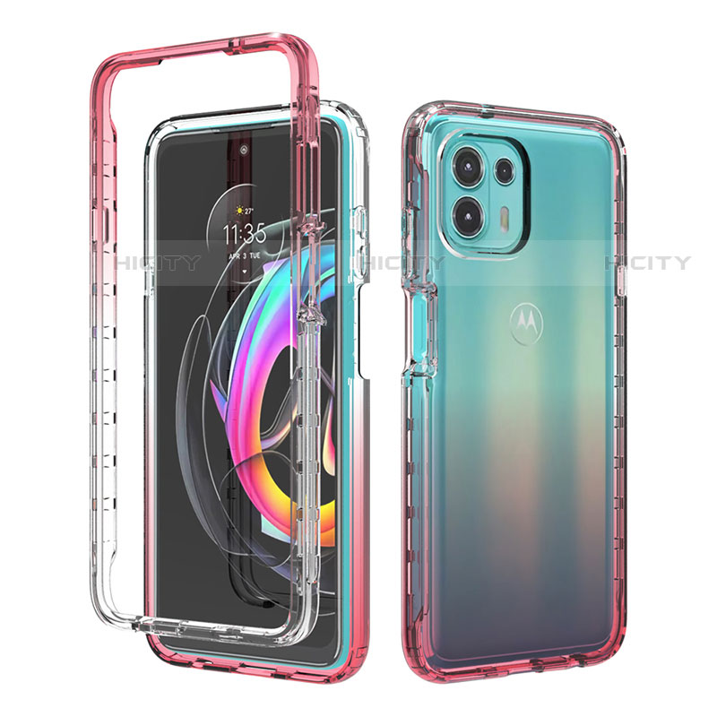 Silikon Hülle Handyhülle Ultra Dünn Flexible Schutzhülle Tasche Transparent Vorder und Rückseite 360 Grad Ganzkörper Farbverlauf für Motorola Moto Edge 20 Lite 5G Rot