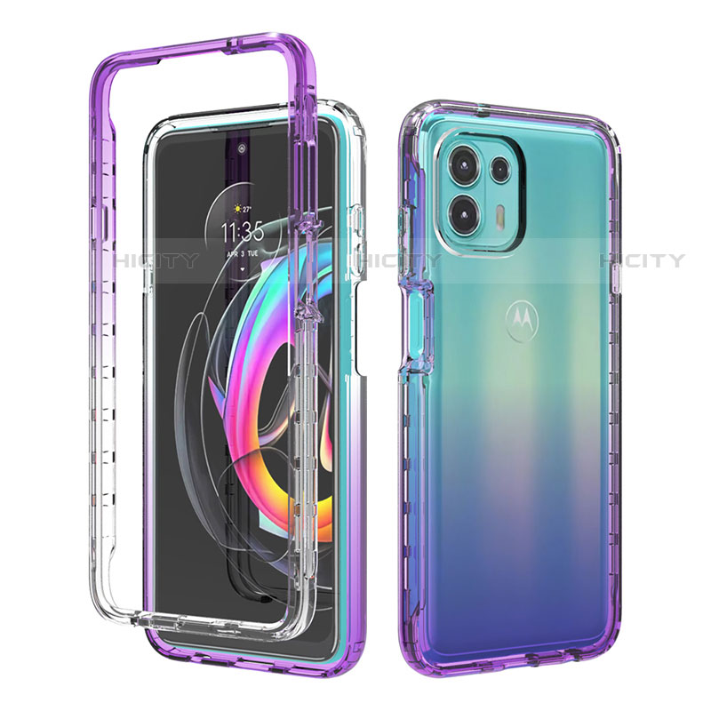 Silikon Hülle Handyhülle Ultra Dünn Flexible Schutzhülle Tasche Transparent Vorder und Rückseite 360 Grad Ganzkörper Farbverlauf für Motorola Moto Edge 20 Lite 5G Violett