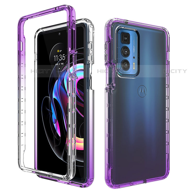 Silikon Hülle Handyhülle Ultra Dünn Flexible Schutzhülle Tasche Transparent Vorder und Rückseite 360 Grad Ganzkörper Farbverlauf für Motorola Moto Edge 20 Pro 5G Violett Plus