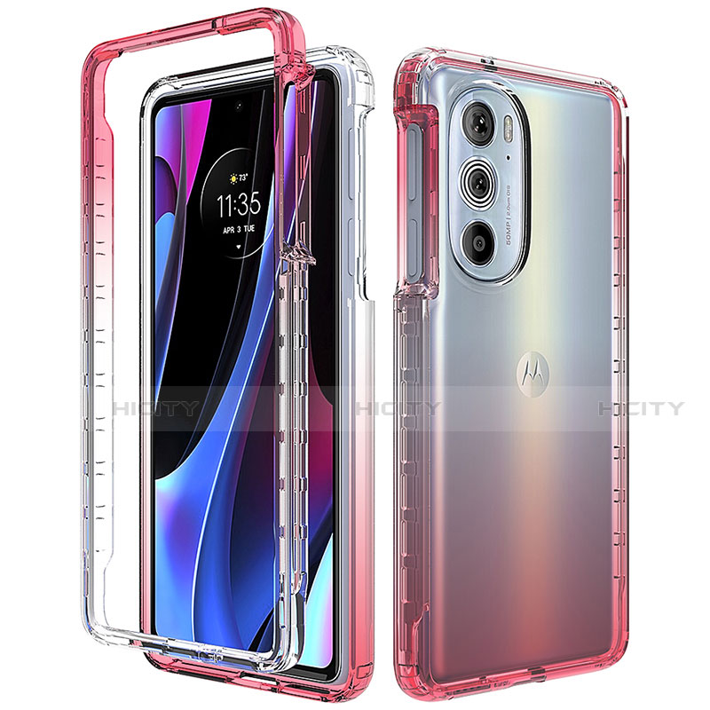 Silikon Hülle Handyhülle Ultra Dünn Flexible Schutzhülle Tasche Transparent Vorder und Rückseite 360 Grad Ganzkörper Farbverlauf für Motorola Moto Edge 30 Pro 5G Rot Plus