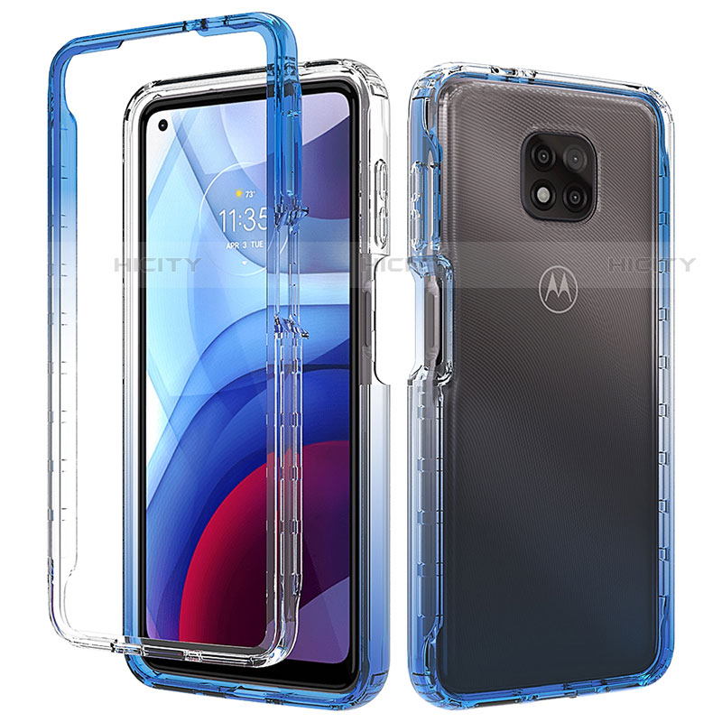 Silikon Hülle Handyhülle Ultra Dünn Flexible Schutzhülle Tasche Transparent Vorder und Rückseite 360 Grad Ganzkörper Farbverlauf für Motorola Moto G Power (2021) Blau Plus