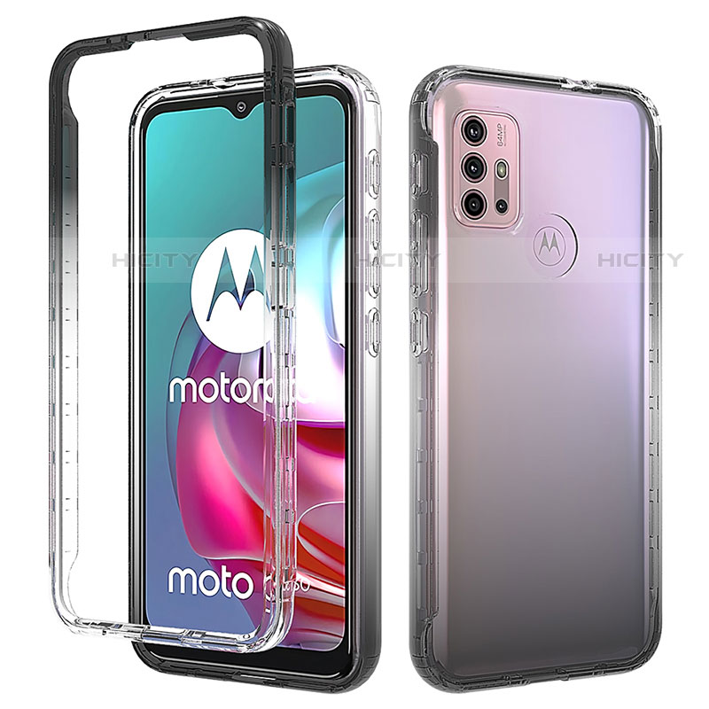 Silikon Hülle Handyhülle Ultra Dünn Flexible Schutzhülle Tasche Transparent Vorder und Rückseite 360 Grad Ganzkörper Farbverlauf für Motorola Moto G10 Power Schwarz Plus