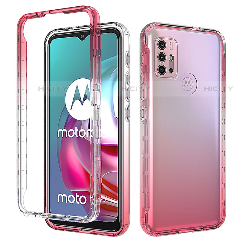 Silikon Hülle Handyhülle Ultra Dünn Flexible Schutzhülle Tasche Transparent Vorder und Rückseite 360 Grad Ganzkörper Farbverlauf für Motorola Moto G10 Rot