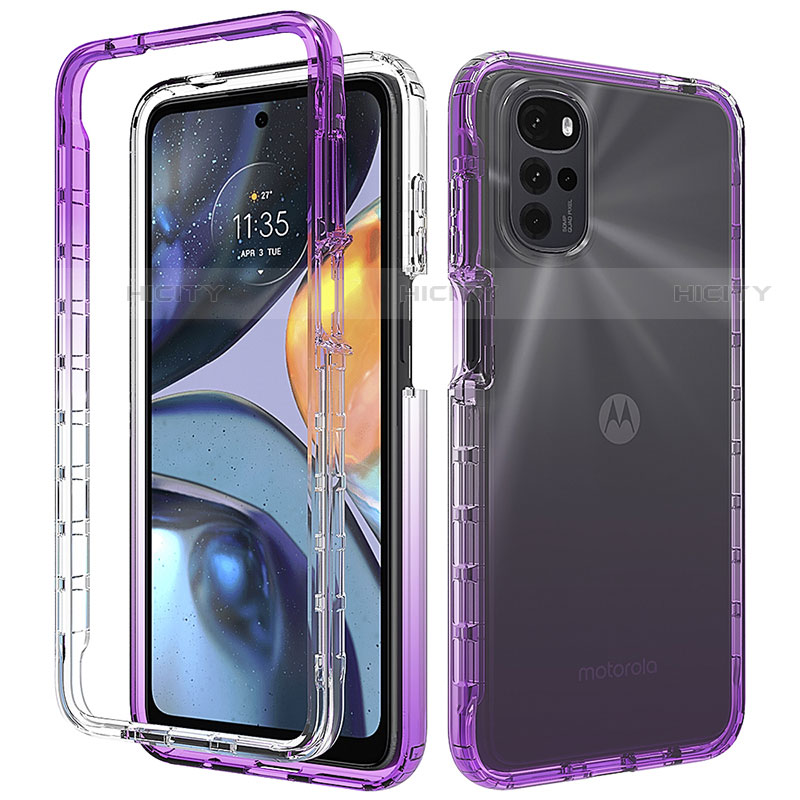 Silikon Hülle Handyhülle Ultra Dünn Flexible Schutzhülle Tasche Transparent Vorder und Rückseite 360 Grad Ganzkörper Farbverlauf für Motorola Moto G22 Violett Plus