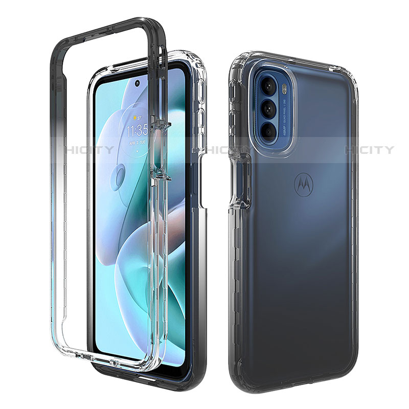 Silikon Hülle Handyhülle Ultra Dünn Flexible Schutzhülle Tasche Transparent Vorder und Rückseite 360 Grad Ganzkörper Farbverlauf für Motorola Moto G31 Schwarz