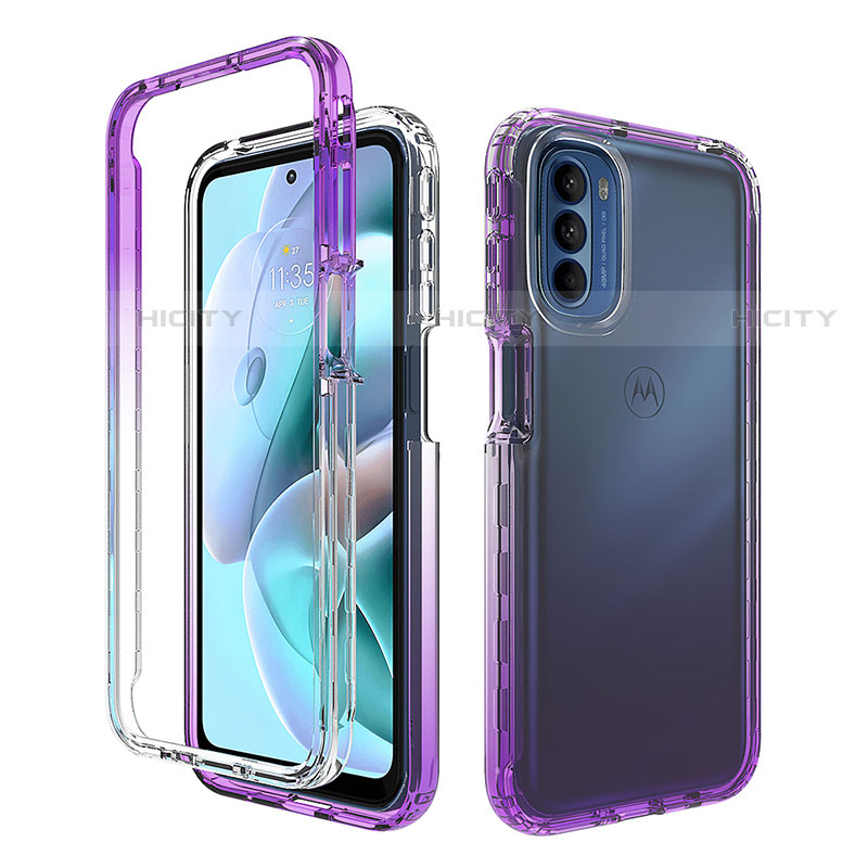 Silikon Hülle Handyhülle Ultra Dünn Flexible Schutzhülle Tasche Transparent Vorder und Rückseite 360 Grad Ganzkörper Farbverlauf für Motorola Moto G31 Violett