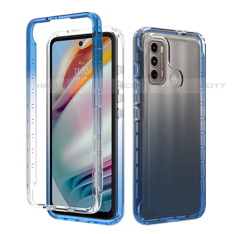 Silikon Hülle Handyhülle Ultra Dünn Flexible Schutzhülle Tasche Transparent Vorder und Rückseite 360 Grad Ganzkörper Farbverlauf für Motorola Moto G40 Fusion Blau