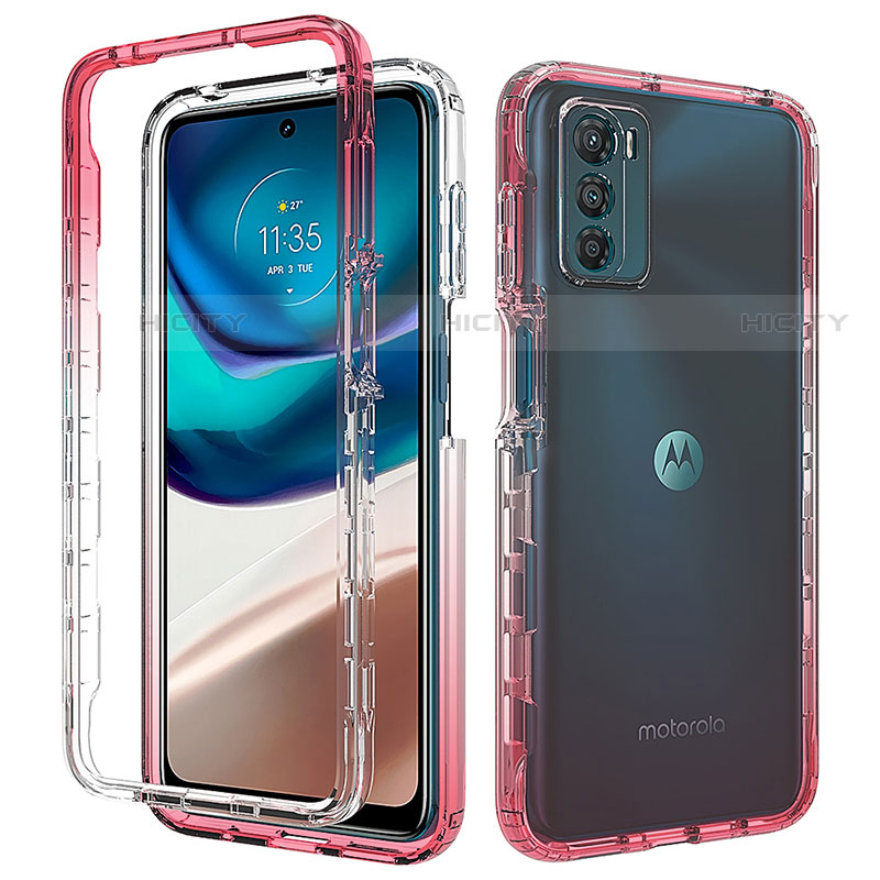 Silikon Hülle Handyhülle Ultra Dünn Flexible Schutzhülle Tasche Transparent Vorder und Rückseite 360 Grad Ganzkörper Farbverlauf für Motorola Moto G42 Rot