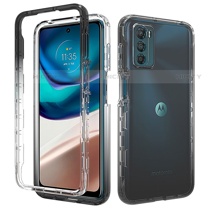 Silikon Hülle Handyhülle Ultra Dünn Flexible Schutzhülle Tasche Transparent Vorder und Rückseite 360 Grad Ganzkörper Farbverlauf für Motorola Moto G42 Schwarz