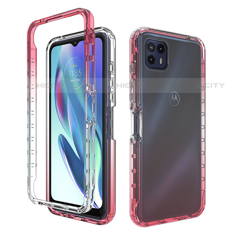 Silikon Hülle Handyhülle Ultra Dünn Flexible Schutzhülle Tasche Transparent Vorder und Rückseite 360 Grad Ganzkörper Farbverlauf für Motorola Moto G50 5G Rot