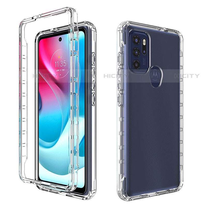 Silikon Hülle Handyhülle Ultra Dünn Flexible Schutzhülle Tasche Transparent Vorder und Rückseite 360 Grad Ganzkörper Farbverlauf für Motorola Moto G60s Klar Plus