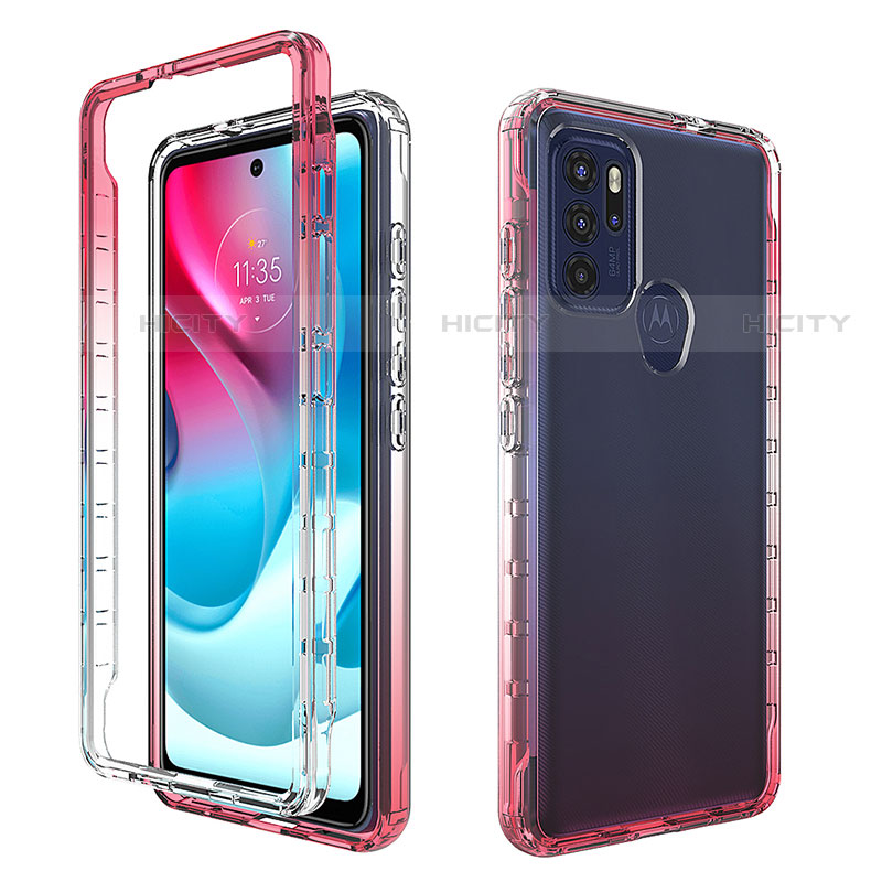 Silikon Hülle Handyhülle Ultra Dünn Flexible Schutzhülle Tasche Transparent Vorder und Rückseite 360 Grad Ganzkörper Farbverlauf für Motorola Moto G60s Rot