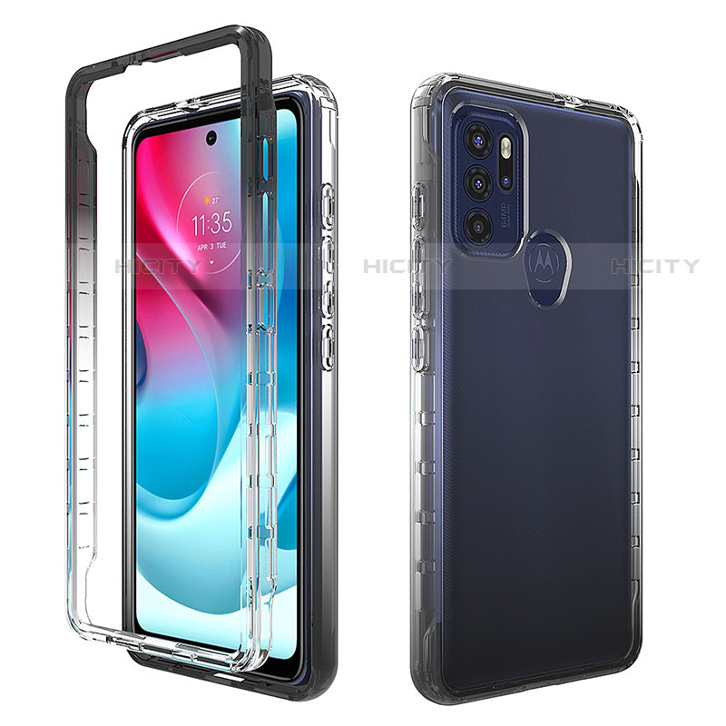 Silikon Hülle Handyhülle Ultra Dünn Flexible Schutzhülle Tasche Transparent Vorder und Rückseite 360 Grad Ganzkörper Farbverlauf für Motorola Moto G60s Schwarz