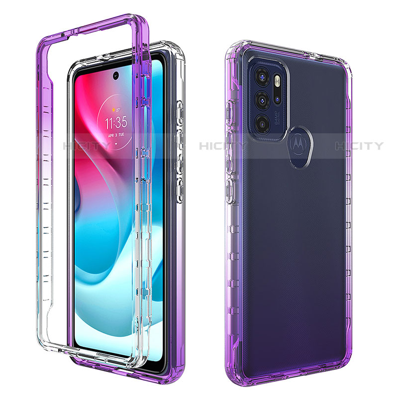 Silikon Hülle Handyhülle Ultra Dünn Flexible Schutzhülle Tasche Transparent Vorder und Rückseite 360 Grad Ganzkörper Farbverlauf für Motorola Moto G60s Violett