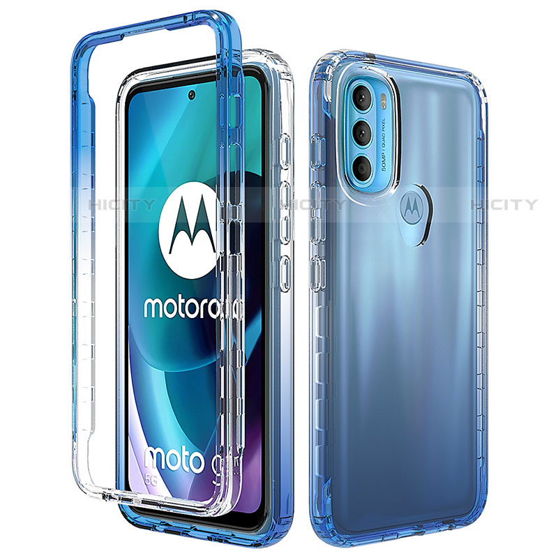 Silikon Hülle Handyhülle Ultra Dünn Flexible Schutzhülle Tasche Transparent Vorder und Rückseite 360 Grad Ganzkörper Farbverlauf für Motorola Moto G71 5G Blau