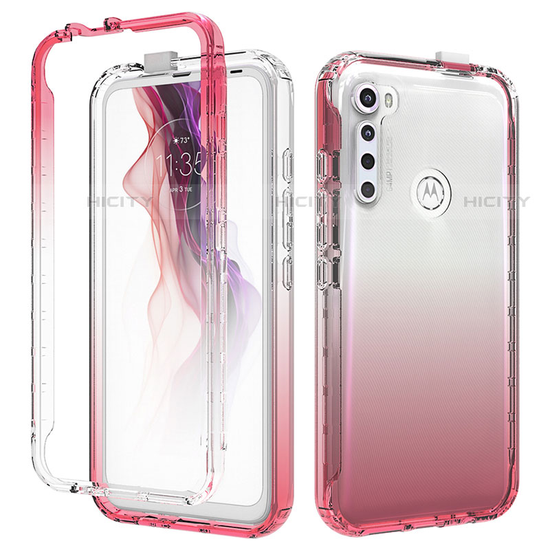 Silikon Hülle Handyhülle Ultra Dünn Flexible Schutzhülle Tasche Transparent Vorder und Rückseite 360 Grad Ganzkörper Farbverlauf für Motorola Moto One Fusion Plus Rot