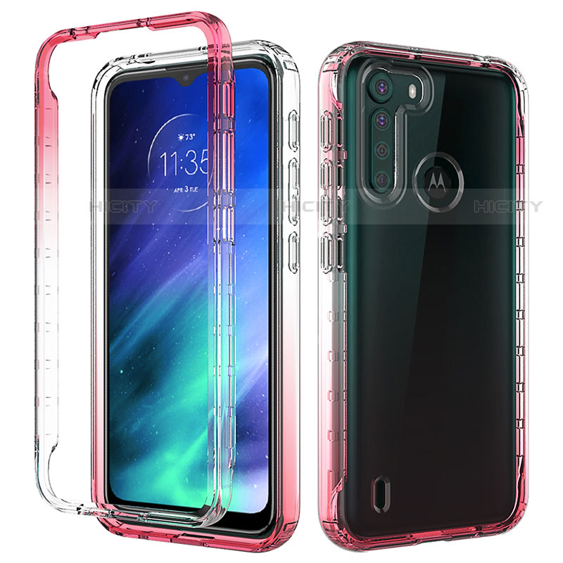 Silikon Hülle Handyhülle Ultra Dünn Flexible Schutzhülle Tasche Transparent Vorder und Rückseite 360 Grad Ganzkörper Farbverlauf für Motorola Moto One Fusion Rot