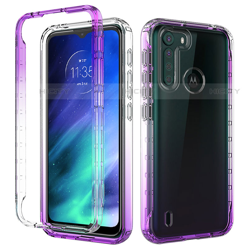 Silikon Hülle Handyhülle Ultra Dünn Flexible Schutzhülle Tasche Transparent Vorder und Rückseite 360 Grad Ganzkörper Farbverlauf für Motorola Moto One Fusion Violett