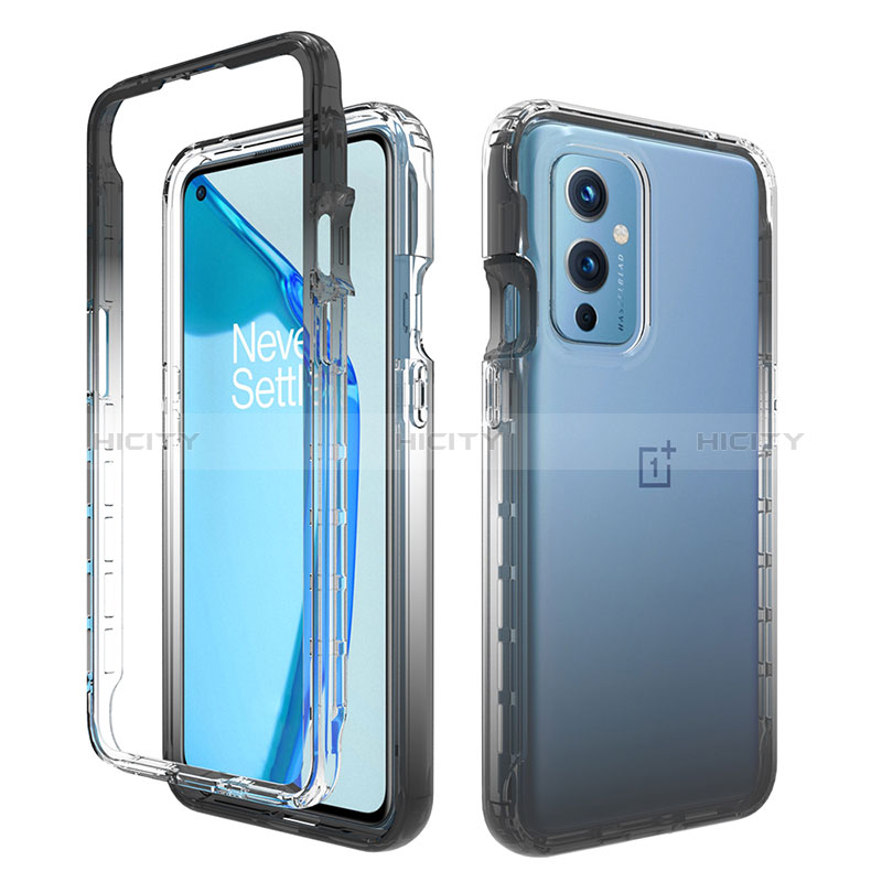 Silikon Hülle Handyhülle Ultra Dünn Flexible Schutzhülle Tasche Transparent Vorder und Rückseite 360 Grad Ganzkörper Farbverlauf für OnePlus 9 5G Dunkelgrau