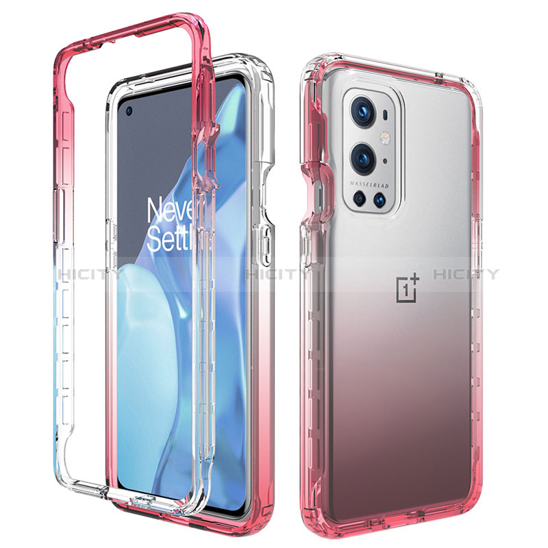 Silikon Hülle Handyhülle Ultra Dünn Flexible Schutzhülle Tasche Transparent Vorder und Rückseite 360 Grad Ganzkörper Farbverlauf für OnePlus 9 Pro 5G Rot Plus