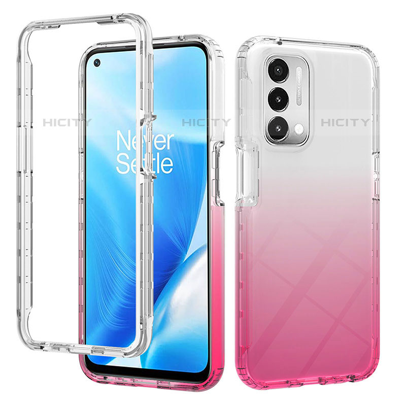 Silikon Hülle Handyhülle Ultra Dünn Flexible Schutzhülle Tasche Transparent Vorder und Rückseite 360 Grad Ganzkörper Farbverlauf für OnePlus Nord N200 5G Rot