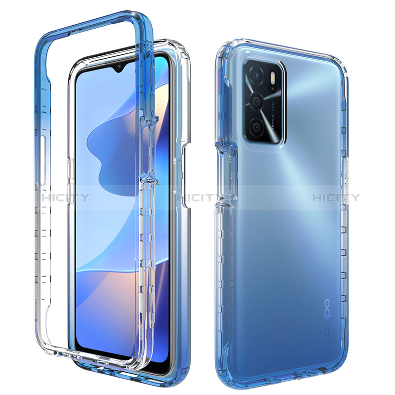 Silikon Hülle Handyhülle Ultra Dünn Flexible Schutzhülle Tasche Transparent Vorder und Rückseite 360 Grad Ganzkörper Farbverlauf für Oppo A16 Blau Plus