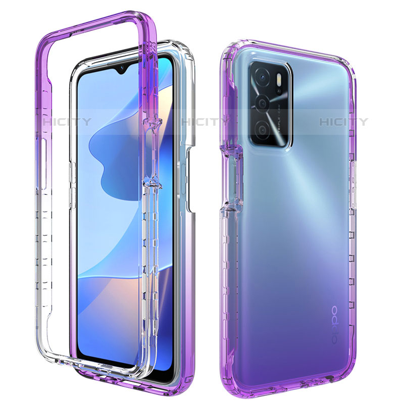 Silikon Hülle Handyhülle Ultra Dünn Flexible Schutzhülle Tasche Transparent Vorder und Rückseite 360 Grad Ganzkörper Farbverlauf für Oppo A16s Violett