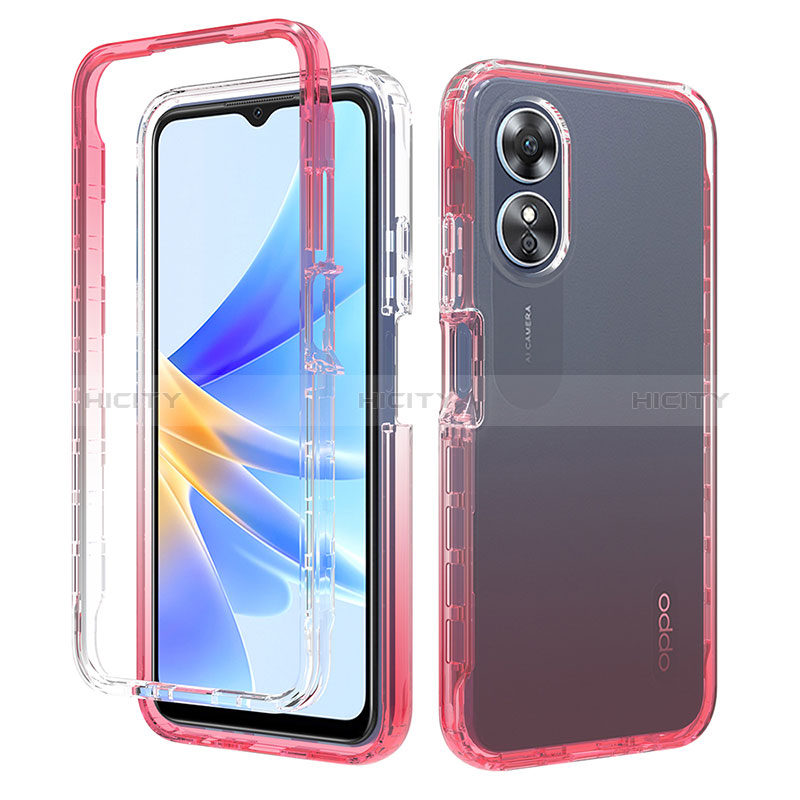 Silikon Hülle Handyhülle Ultra Dünn Flexible Schutzhülle Tasche Transparent Vorder und Rückseite 360 Grad Ganzkörper Farbverlauf für Oppo A17 Rot Plus