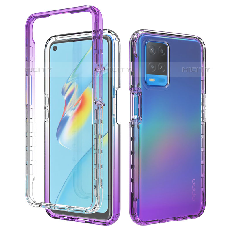 Silikon Hülle Handyhülle Ultra Dünn Flexible Schutzhülle Tasche Transparent Vorder und Rückseite 360 Grad Ganzkörper Farbverlauf für Oppo A54 4G Violett Plus