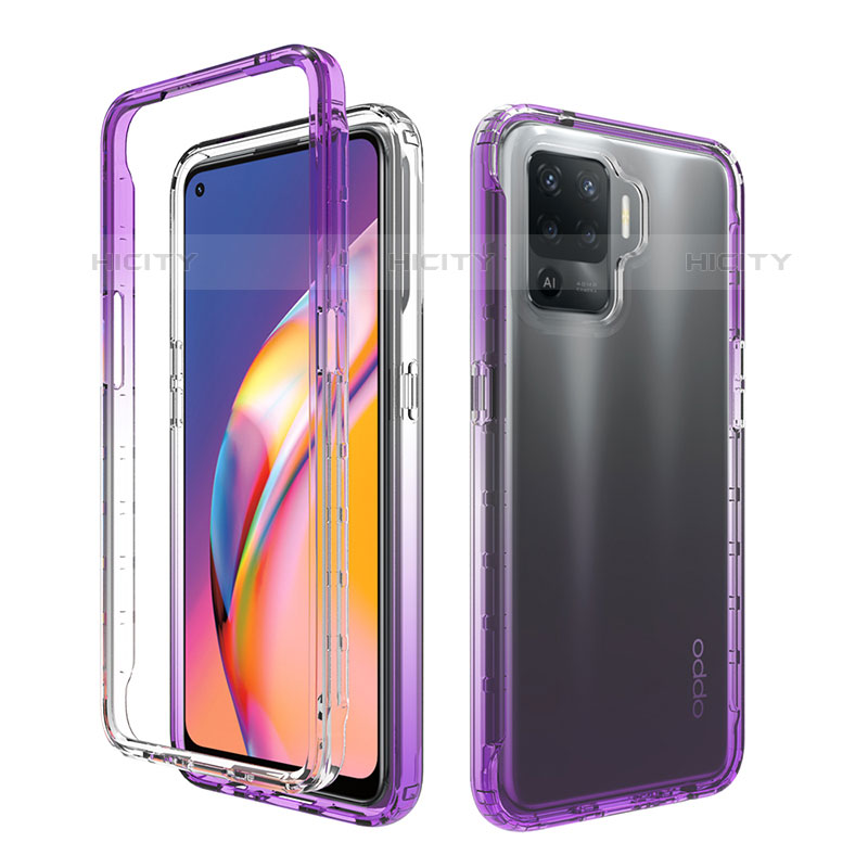 Silikon Hülle Handyhülle Ultra Dünn Flexible Schutzhülle Tasche Transparent Vorder und Rückseite 360 Grad Ganzkörper Farbverlauf für Oppo A94 4G Violett