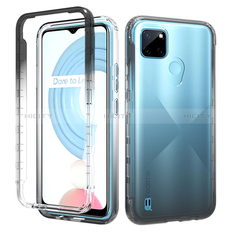 Silikon Hülle Handyhülle Ultra Dünn Flexible Schutzhülle Tasche Transparent Vorder und Rückseite 360 Grad Ganzkörper Farbverlauf für Realme C21Y Dunkelgrau Plus