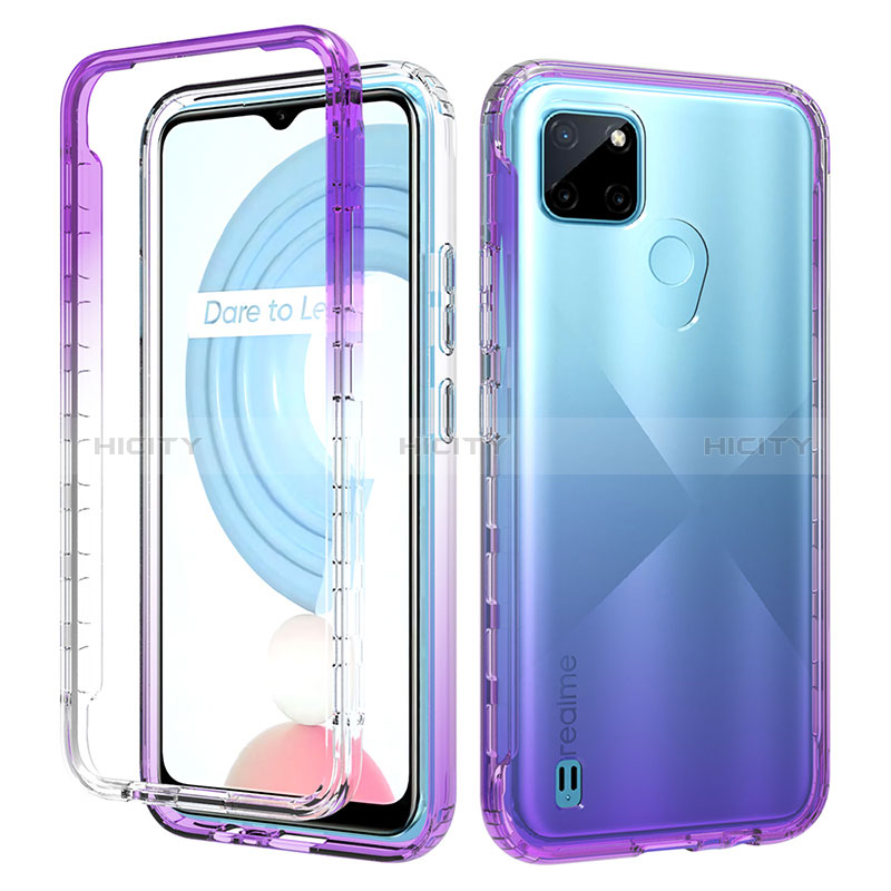 Silikon Hülle Handyhülle Ultra Dünn Flexible Schutzhülle Tasche Transparent Vorder und Rückseite 360 Grad Ganzkörper Farbverlauf für Realme C21Y Violett Plus