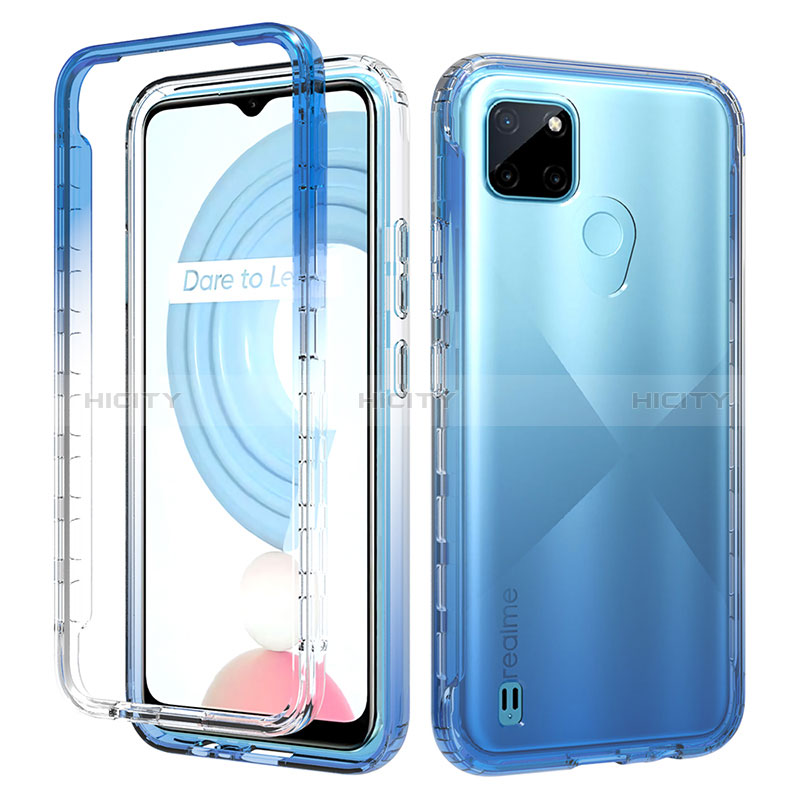 Silikon Hülle Handyhülle Ultra Dünn Flexible Schutzhülle Tasche Transparent Vorder und Rückseite 360 Grad Ganzkörper Farbverlauf für Realme C25Y Blau