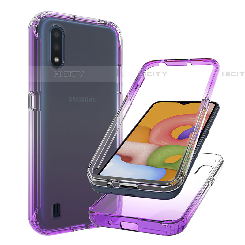 Silikon Hülle Handyhülle Ultra Dünn Flexible Schutzhülle Tasche Transparent Vorder und Rückseite 360 Grad Ganzkörper Farbverlauf für Samsung Galaxy A01 SM-A015