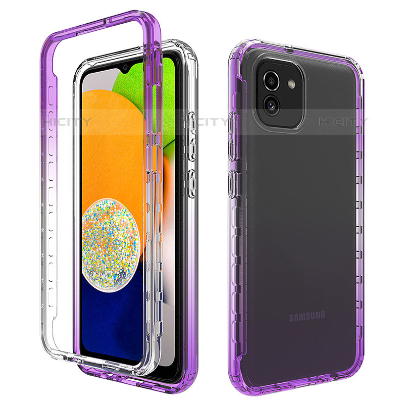 Silikon Hülle Handyhülle Ultra Dünn Flexible Schutzhülle Tasche Transparent Vorder und Rückseite 360 Grad Ganzkörper Farbverlauf für Samsung Galaxy A03