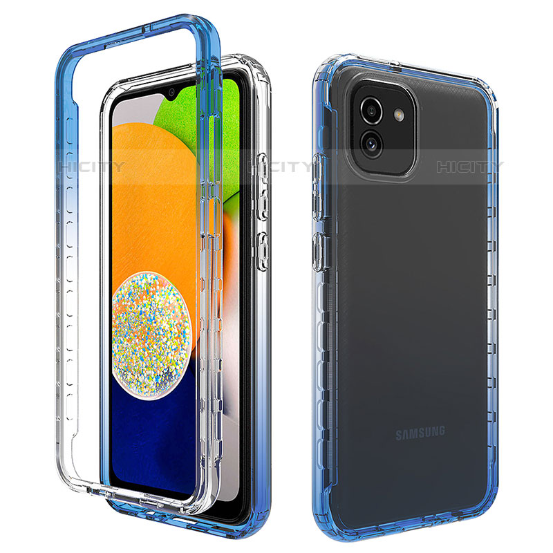 Silikon Hülle Handyhülle Ultra Dünn Flexible Schutzhülle Tasche Transparent Vorder und Rückseite 360 Grad Ganzkörper Farbverlauf für Samsung Galaxy A03 Blau Plus