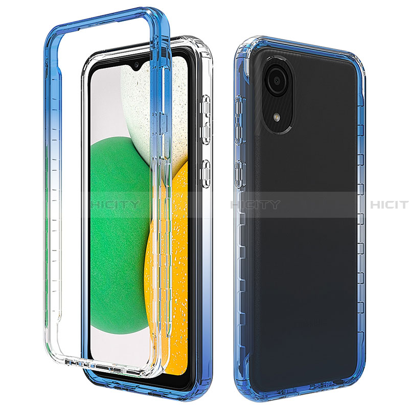 Silikon Hülle Handyhülle Ultra Dünn Flexible Schutzhülle Tasche Transparent Vorder und Rückseite 360 Grad Ganzkörper Farbverlauf für Samsung Galaxy A03 Core Blau