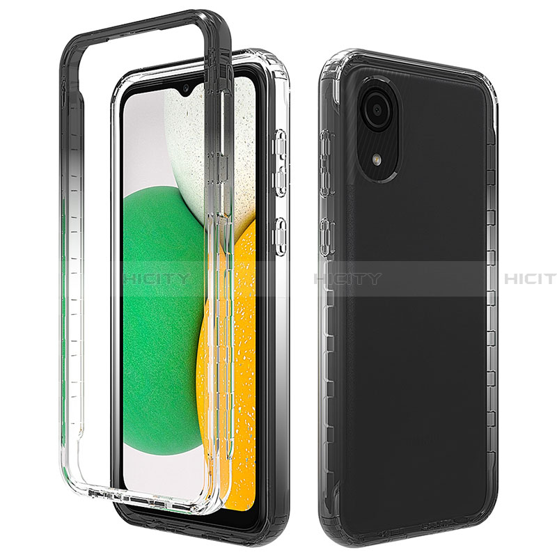 Silikon Hülle Handyhülle Ultra Dünn Flexible Schutzhülle Tasche Transparent Vorder und Rückseite 360 Grad Ganzkörper Farbverlauf für Samsung Galaxy A03 Core Dunkelgrau