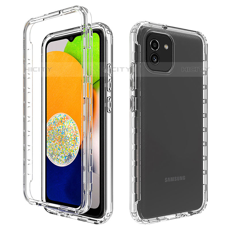 Silikon Hülle Handyhülle Ultra Dünn Flexible Schutzhülle Tasche Transparent Vorder und Rückseite 360 Grad Ganzkörper Farbverlauf für Samsung Galaxy A03 Klar