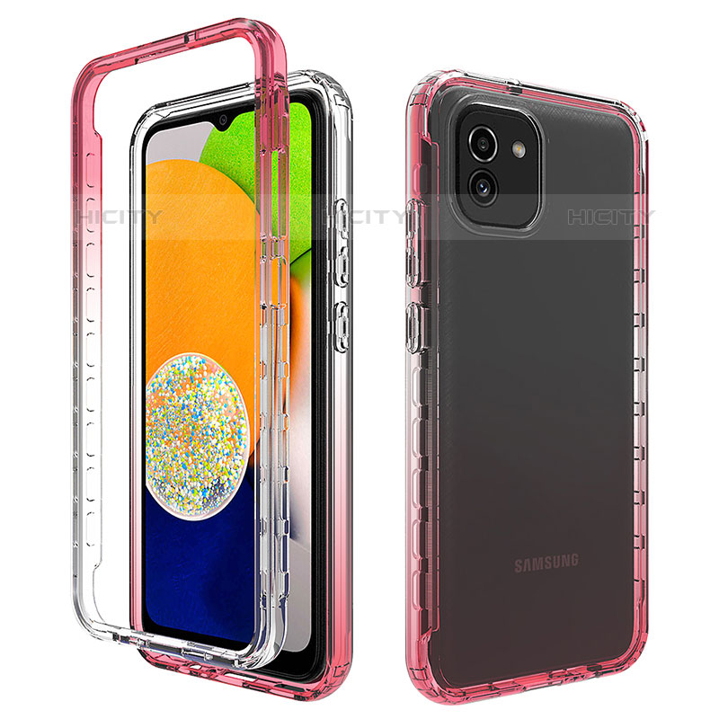 Silikon Hülle Handyhülle Ultra Dünn Flexible Schutzhülle Tasche Transparent Vorder und Rückseite 360 Grad Ganzkörper Farbverlauf für Samsung Galaxy A03 Rot Plus