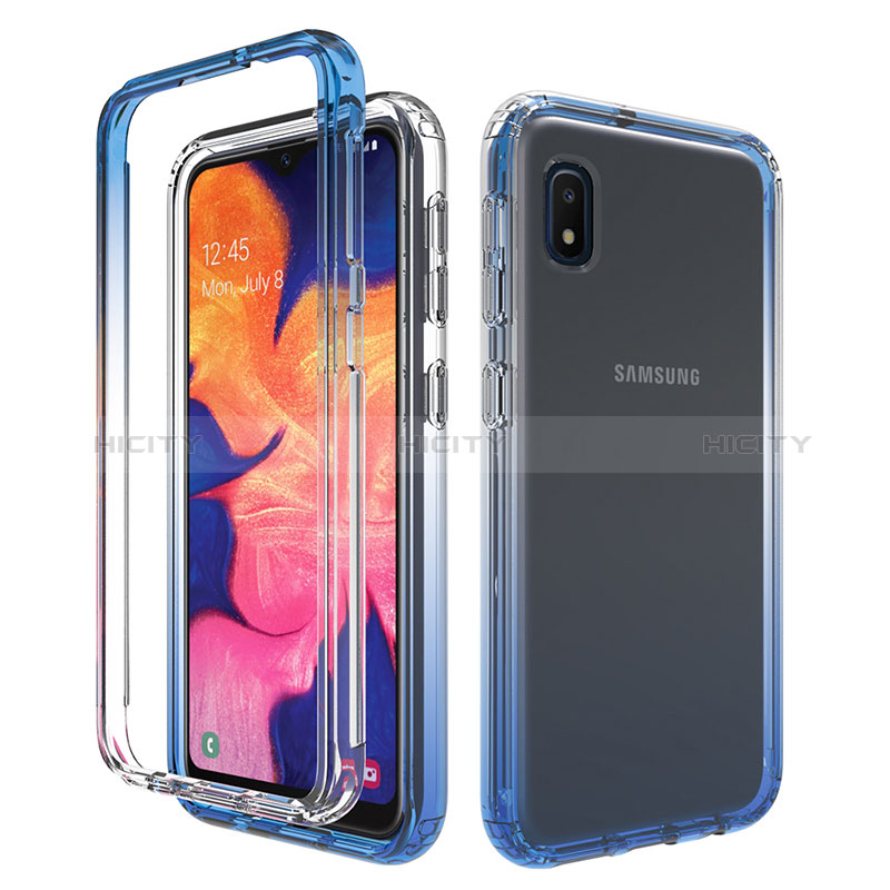 Silikon Hülle Handyhülle Ultra Dünn Flexible Schutzhülle Tasche Transparent Vorder und Rückseite 360 Grad Ganzkörper Farbverlauf für Samsung Galaxy A10e Blau Plus