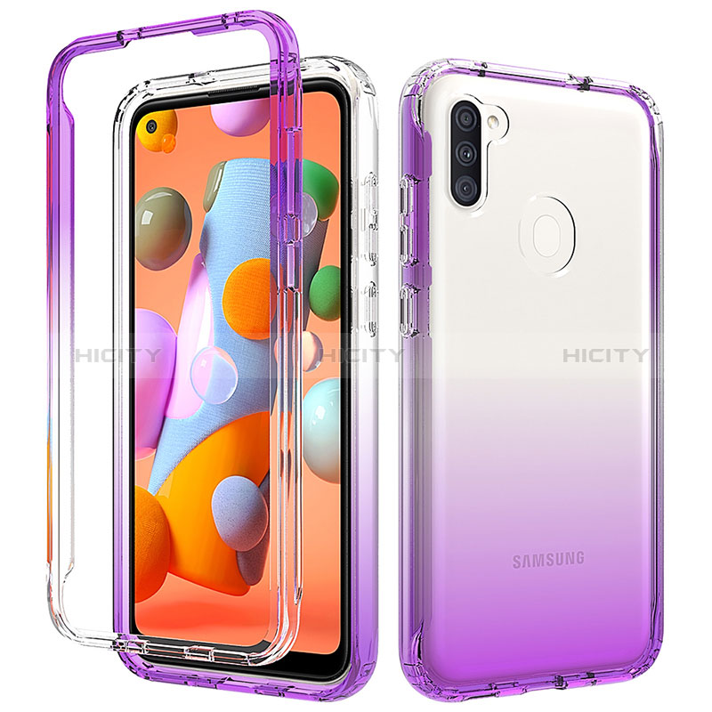 Silikon Hülle Handyhülle Ultra Dünn Flexible Schutzhülle Tasche Transparent Vorder und Rückseite 360 Grad Ganzkörper Farbverlauf für Samsung Galaxy A11 Violett Plus