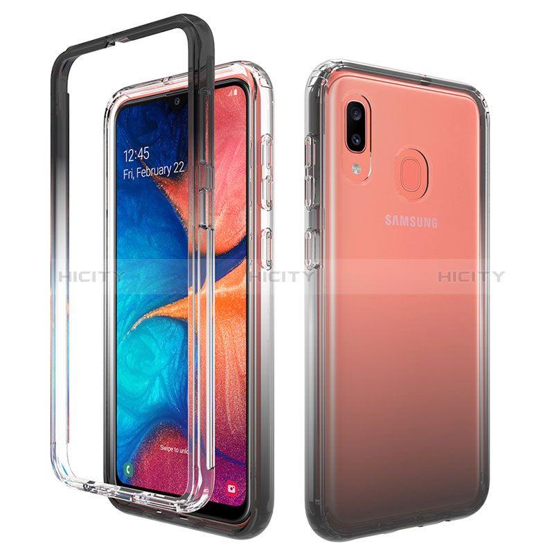 Silikon Hülle Handyhülle Ultra Dünn Flexible Schutzhülle Tasche Transparent Vorder und Rückseite 360 Grad Ganzkörper Farbverlauf für Samsung Galaxy A20 Dunkelgrau