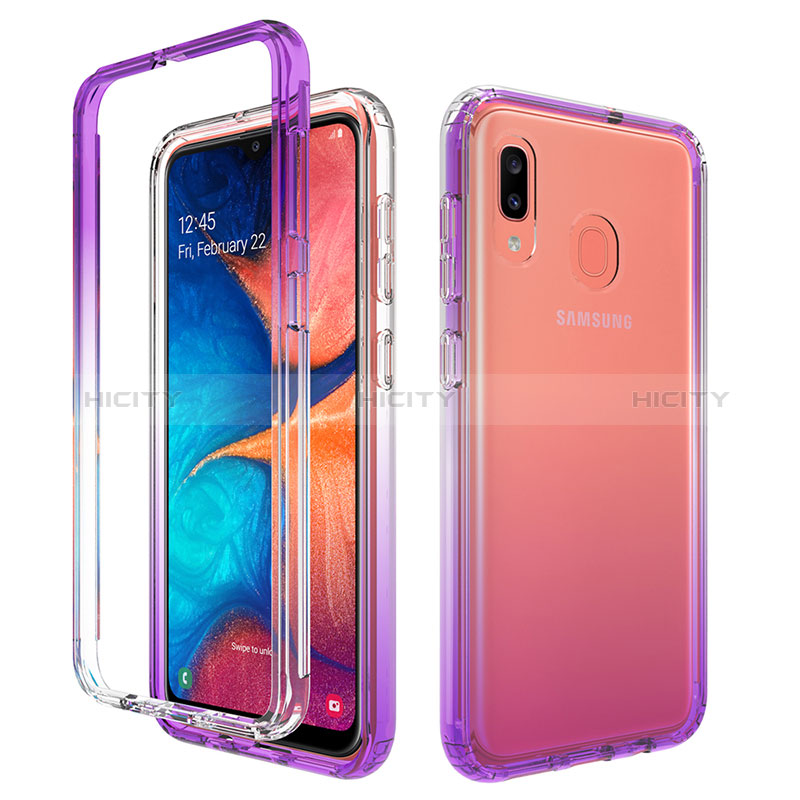 Silikon Hülle Handyhülle Ultra Dünn Flexible Schutzhülle Tasche Transparent Vorder und Rückseite 360 Grad Ganzkörper Farbverlauf für Samsung Galaxy A20 Violett Plus