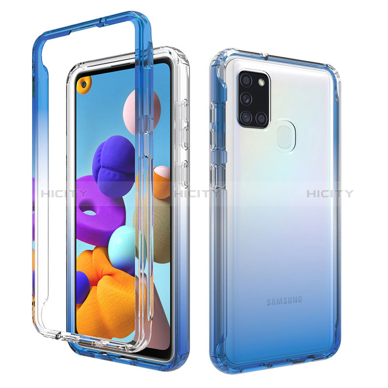 Silikon Hülle Handyhülle Ultra Dünn Flexible Schutzhülle Tasche Transparent Vorder und Rückseite 360 Grad Ganzkörper Farbverlauf für Samsung Galaxy A21s