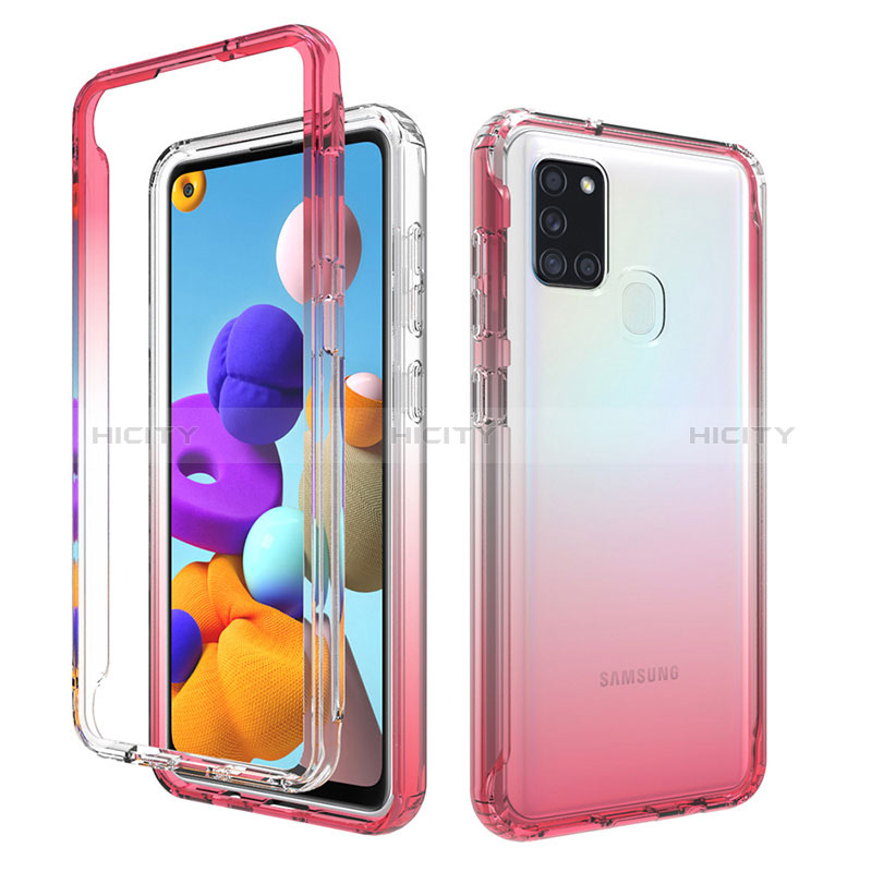 Silikon Hülle Handyhülle Ultra Dünn Flexible Schutzhülle Tasche Transparent Vorder und Rückseite 360 Grad Ganzkörper Farbverlauf für Samsung Galaxy A21s Rot