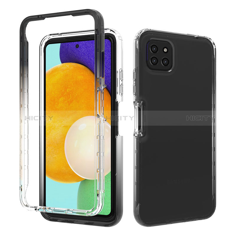 Silikon Hülle Handyhülle Ultra Dünn Flexible Schutzhülle Tasche Transparent Vorder und Rückseite 360 Grad Ganzkörper Farbverlauf für Samsung Galaxy A22s 5G Dunkelgrau